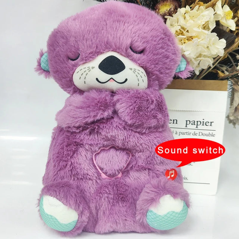 Breathing Bear Baby Soothing Otter Plush Doll Toy Baby Kids Soothing Music Baby Sleeping Companion Sound and Light Doll Toy Gift