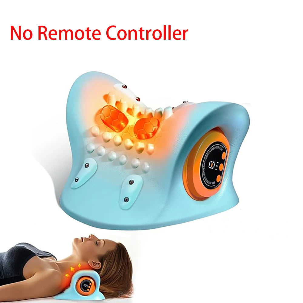 Portable EMS Neck Massager with Heat Low-Frequency Pulse Neck Cervical Spine Traction Relaxer Massage Pillow with Remote Control