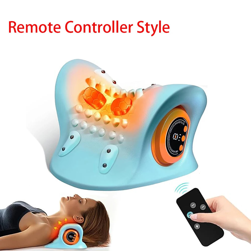 Portable EMS Neck Massager with Heat Low-Frequency Pulse Neck Cervical Spine Traction Relaxer Massage Pillow with Remote Control